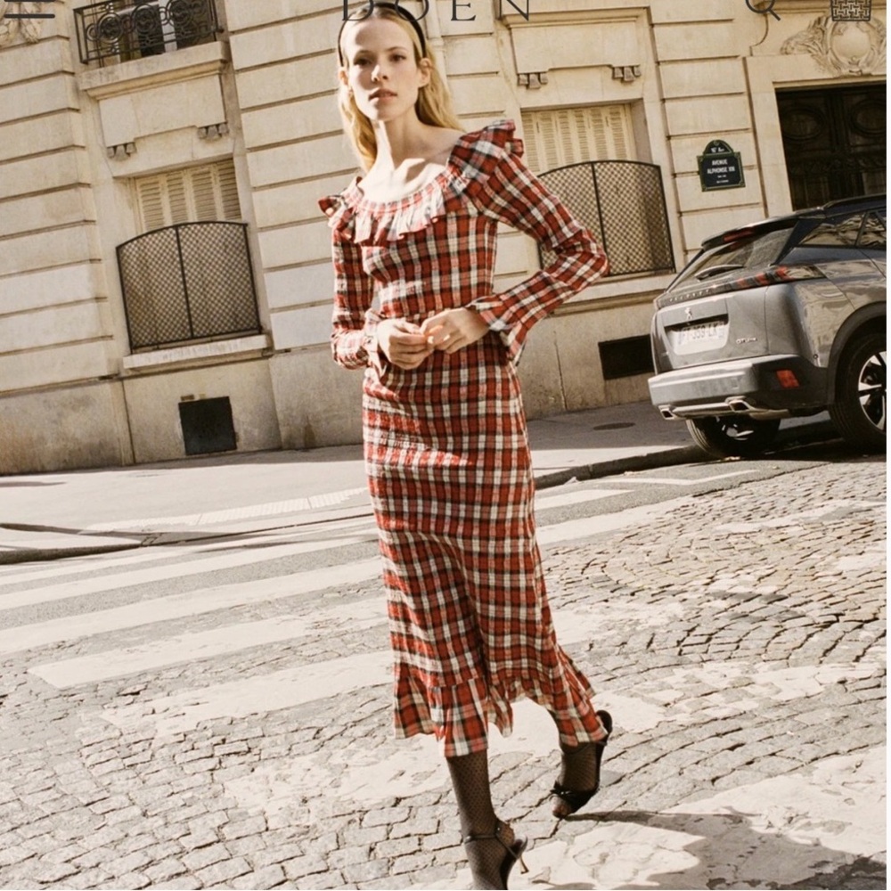 ISO DÔEN Rosabelle dress in Rouge Adaline Plaid in XS
